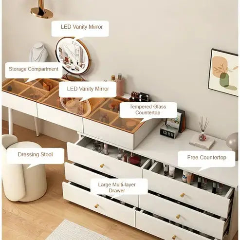 Modern High Definition Large Bedroom Dressing Table with LED Mirror and Storage-GCC Home Center