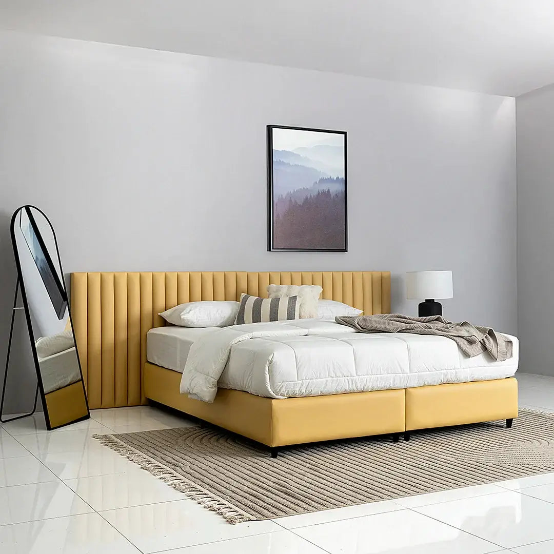 Modern King Size Bed with Mattress – 180×200 cm - Solid Wood And PU