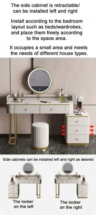 Modern LED Lighted Makeup Vanity Table Set with Chair and Storage Drawers-GCC Home Center
