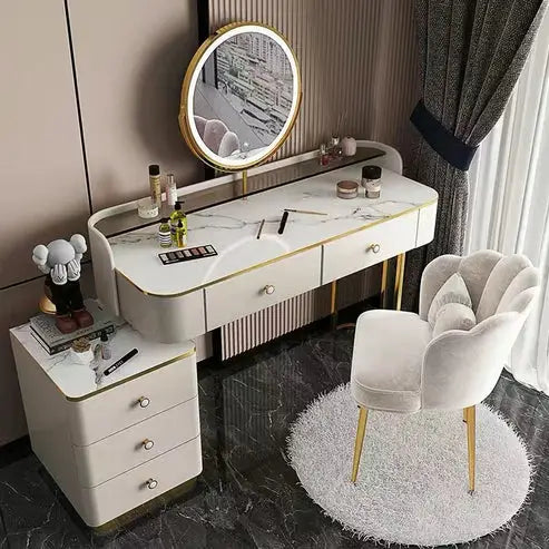 Modern LED Lighted Makeup Vanity Table Set with Chair and Storage Drawers-GCC Home Center