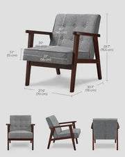 Modern Lounge Wooden Sofa Chair with Solid Wood Armrests and Legs Single Seat Cushioned Sofa Grey for Home, Living Room-GCC Home Center