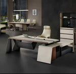Load image into Gallery viewer, Modern Luxury Executive Office Table With Titanium Legs - White &amp; Brown-GCC Home Center