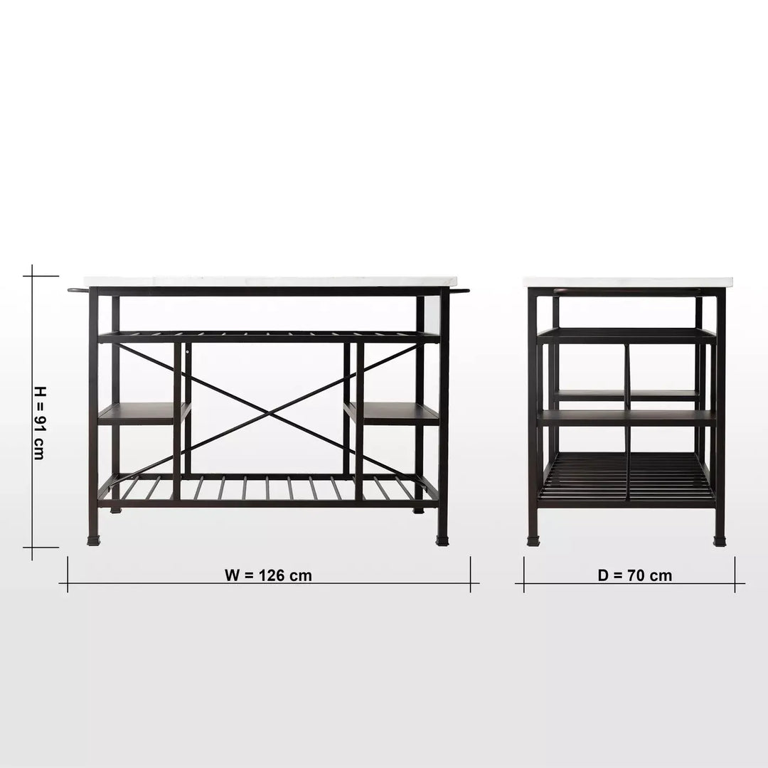Modern Marble Top Kitchen Island with 4-Tier Storage Shelves & Metal Legs - Stylish Marble Top And Sturdy Metal Legs.