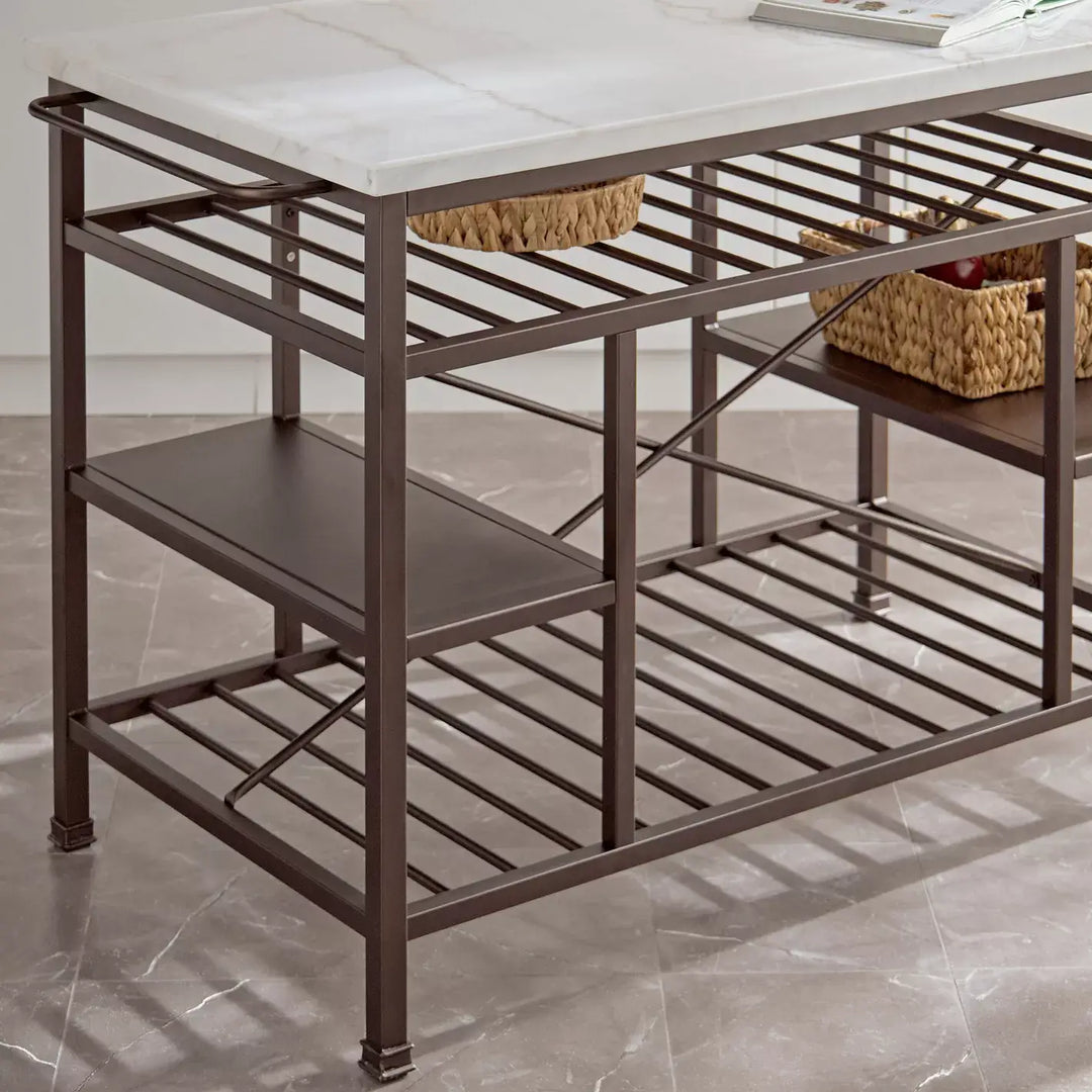 Modern Marble Top Kitchen Island with 4-Tier Storage Shelves & Metal Legs - Stylish Marble Top And Sturdy Metal Legs.
