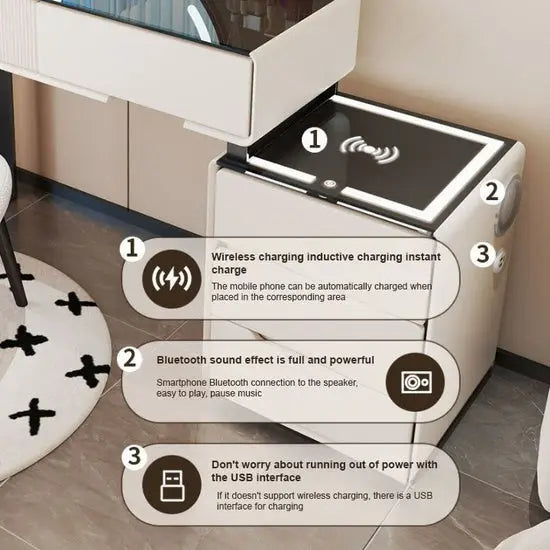 Modern Minimalist Vanity Dressing Table Set with Mirror and Chair - Spacious Storage-GCC Home Center