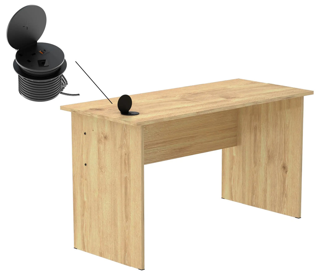 Mahmayi Modern MP1 120x60 Study Writing Table with BS01 Super Recessed Power Strip Desktop Socket Board, Modern Executive Desk for Adults, Home Offices, Schools, Laptop, Computer Workstation - WHITE