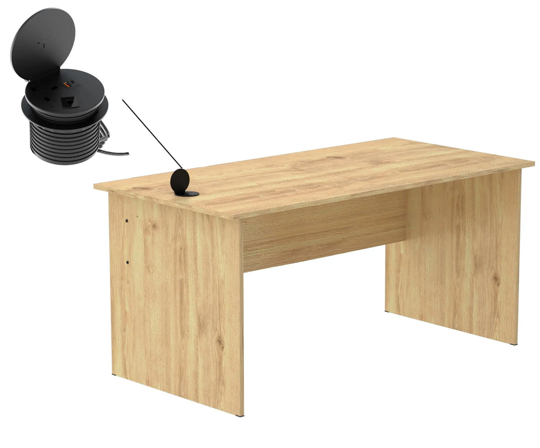 Mahmayi Modern MP1 120x60 Study Writing Table with BS01 Super Recessed Power Strip Desktop Socket Board, Modern Executive Desk for Adults, Home Offices, Schools, Laptop, Computer Workstation - WHITE