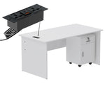 Load image into Gallery viewer, Mahmayi Modern MP1 120x60 Study Writing Table with BS01 Super Recessed Power Strip Desktop Socket Board, Modern Executive Desk for Adults, Home Offices, Schools, Laptop, Computer Workstation - WHITE