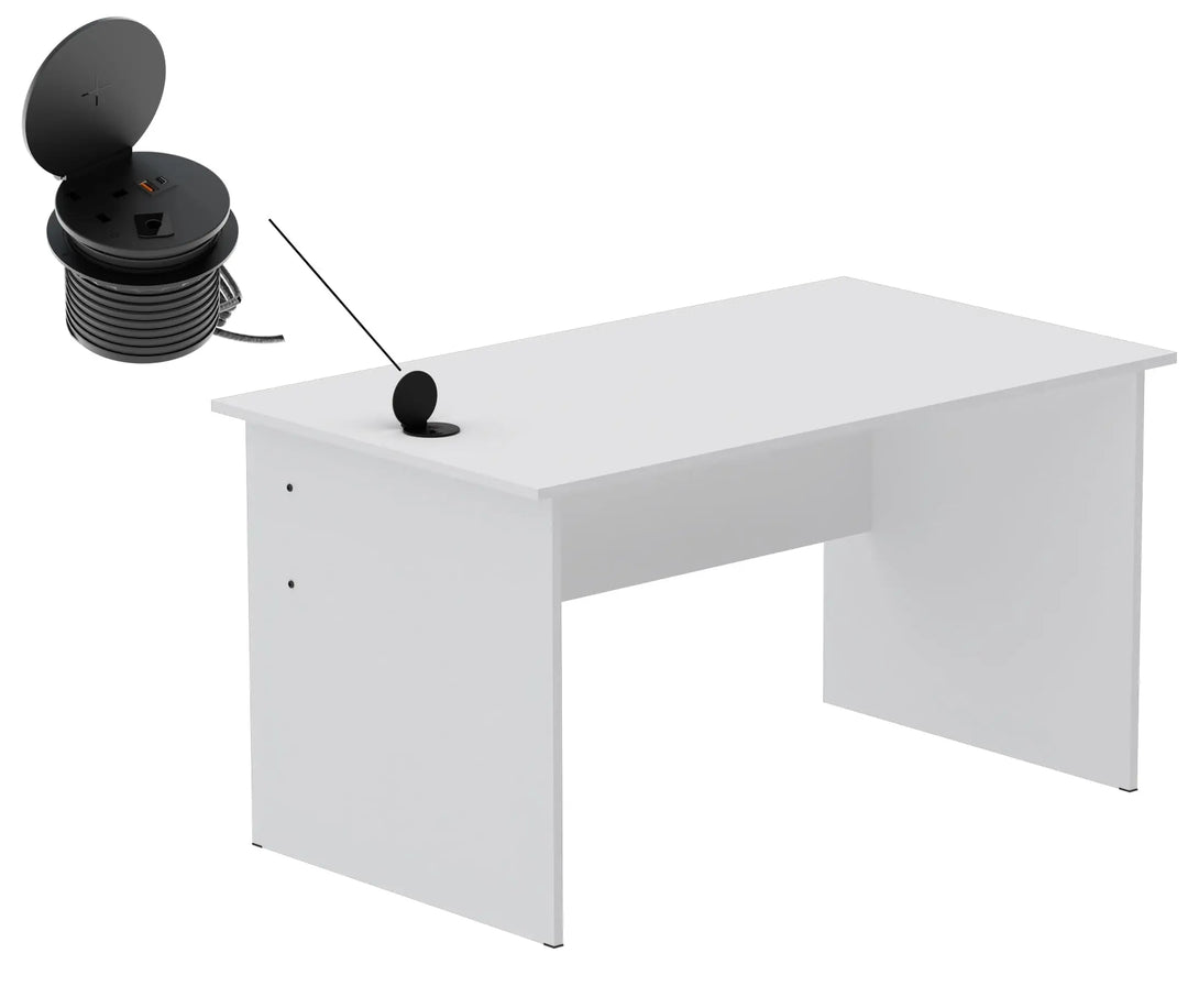 Mahmayi Modern MP1 120x60 Study Writing Table with BS01 Super Recessed Power Strip Desktop Socket Board, Modern Executive Desk for Adults, Home Offices, Schools, Laptop, Computer Workstation - WHITE