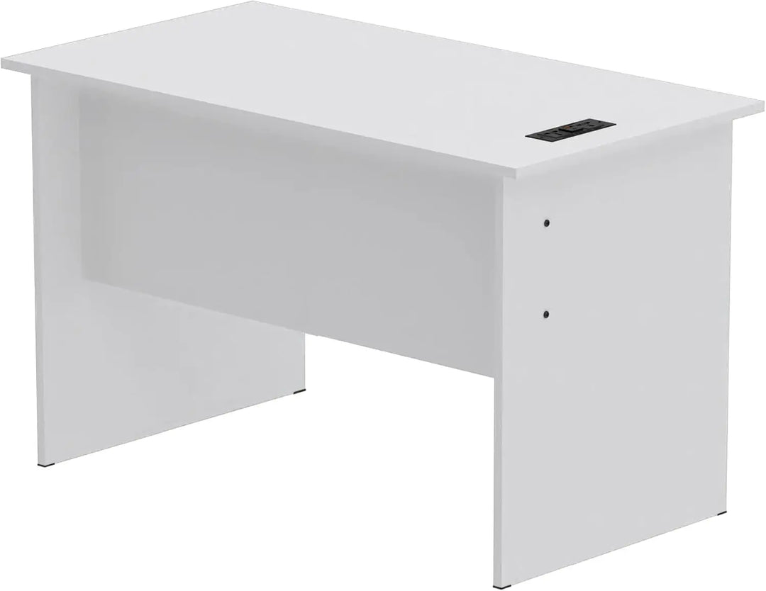 Mahmayi Modern MP1 120x60 Study Writing Table with BS01 Super Recessed Power Strip Desktop Socket Board, Modern Executive Desk for Adults, Home Offices, Schools, Laptop, Computer Workstation - WHITE