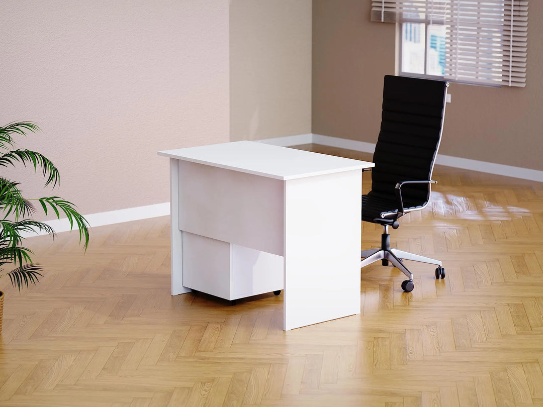 Mahmayi Modern MP1 120x60 Study Writing Table with BS01 Super Recessed Power Strip Desktop Socket Board, Modern Executive Desk for Adults, Home Offices, Schools, Laptop, Computer Workstation - WHITE