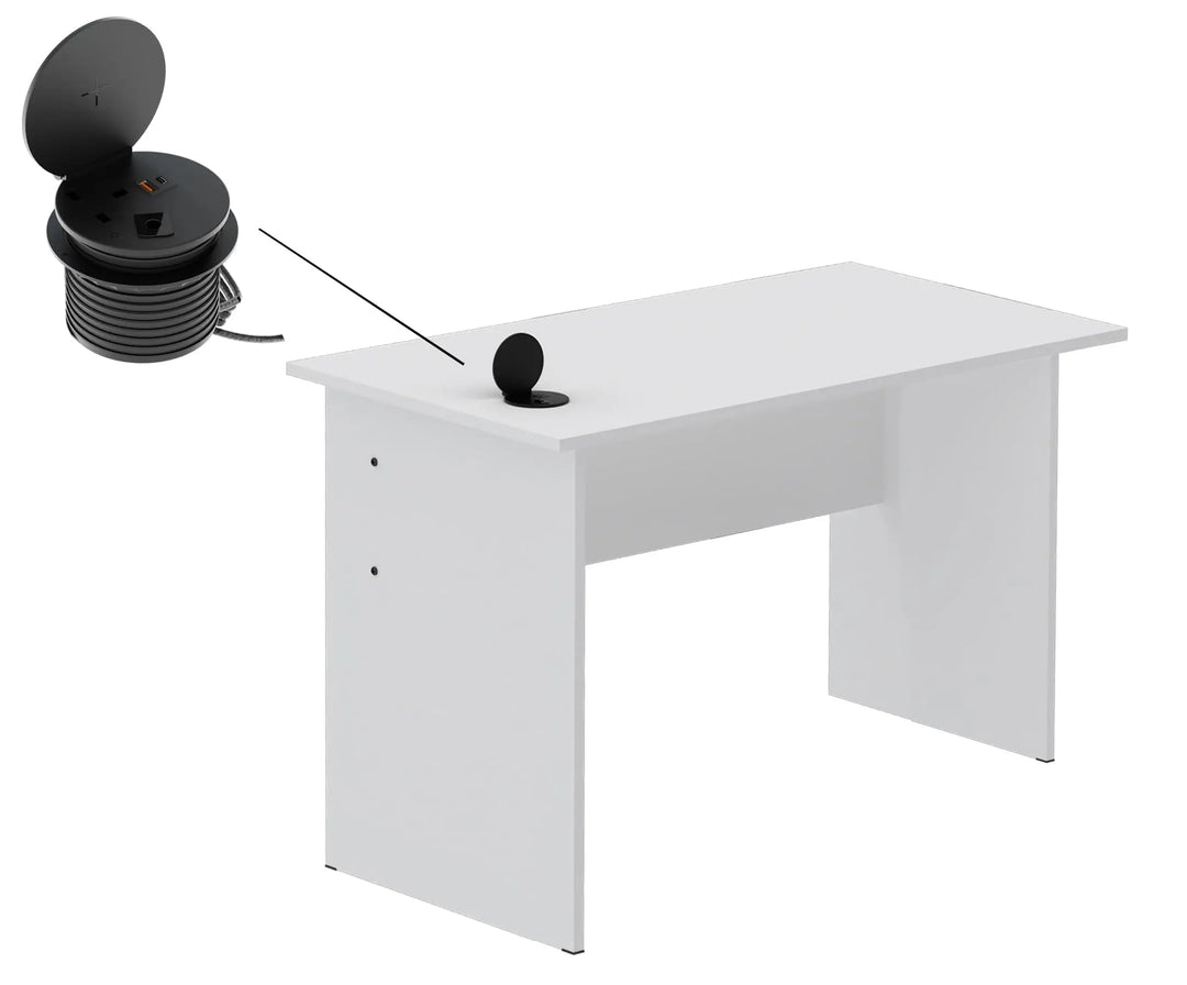 Mahmayi Modern MP1 120x60 Study Writing Table with BS01 Super Recessed Power Strip Desktop Socket Board, Modern Executive Desk for Adults, Home Offices, Schools, Laptop, Computer Workstation - WHITE