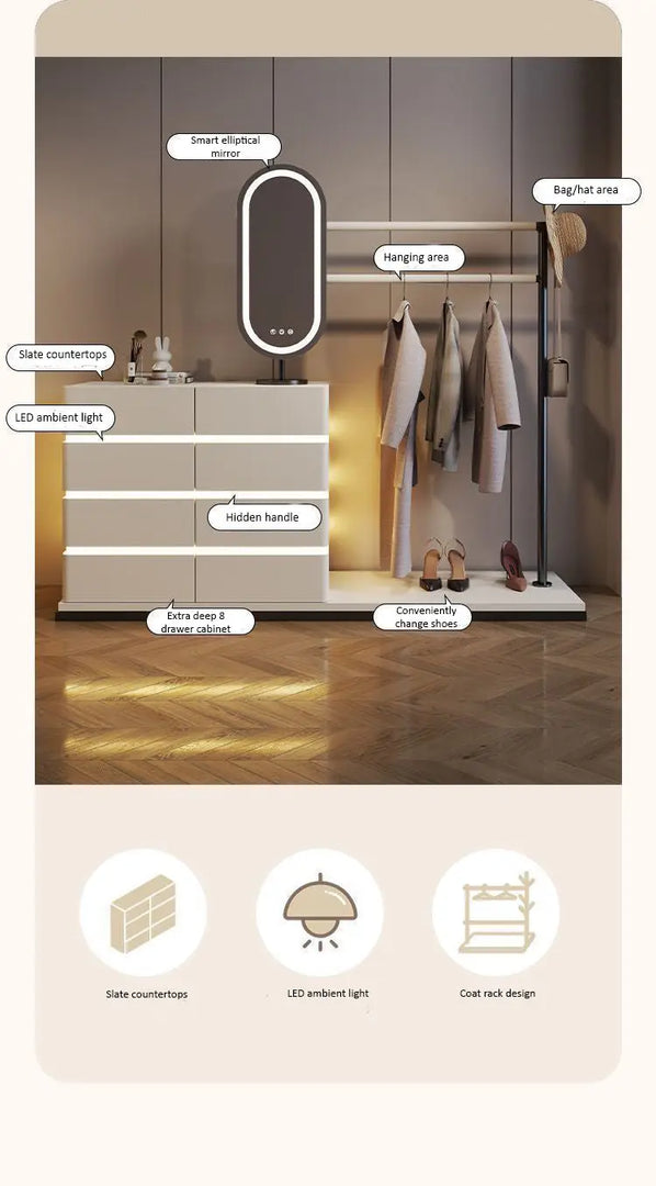 Modern Multi-Functional Dressing Table Chest Drawers, Clothes Hanger and Mirror-GCC Home Center
