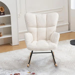 Load image into Gallery viewer, Modern Off White Rocking Chair – Soft Boucle Fabric, Ergonomic Backrest, Sturdy Metal Frame &amp; Wooden Rocker Base – Cozy Lounge Chair for Living Room, Bedroom &amp; Nursery (Boucle Off White)
