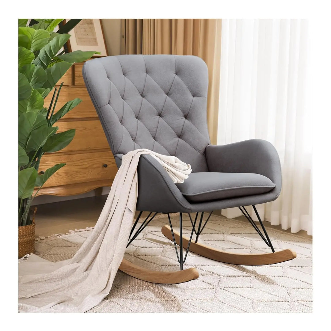 Modern Off White Rocking Chair – Soft Boucle Fabric, Ergonomic Backrest, Sturdy Metal Frame & Wooden Rocker Base – Cozy Lounge Chair for Living Room, Bedroom & Nursery (Boucle Off White)
