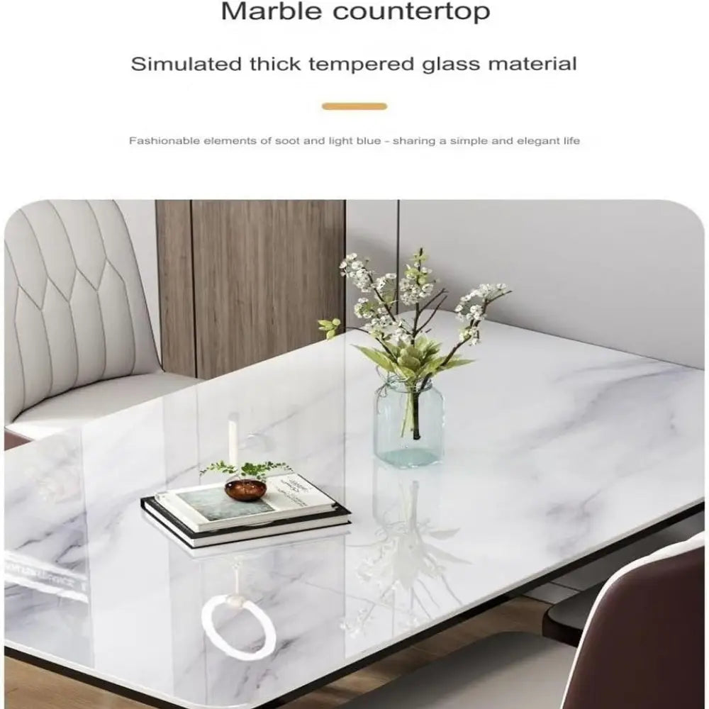 Modern Rectangular Dining Table  with Faux Marble Top and Leather Fiber Chairs – No Assembly Required-GCC Home Center