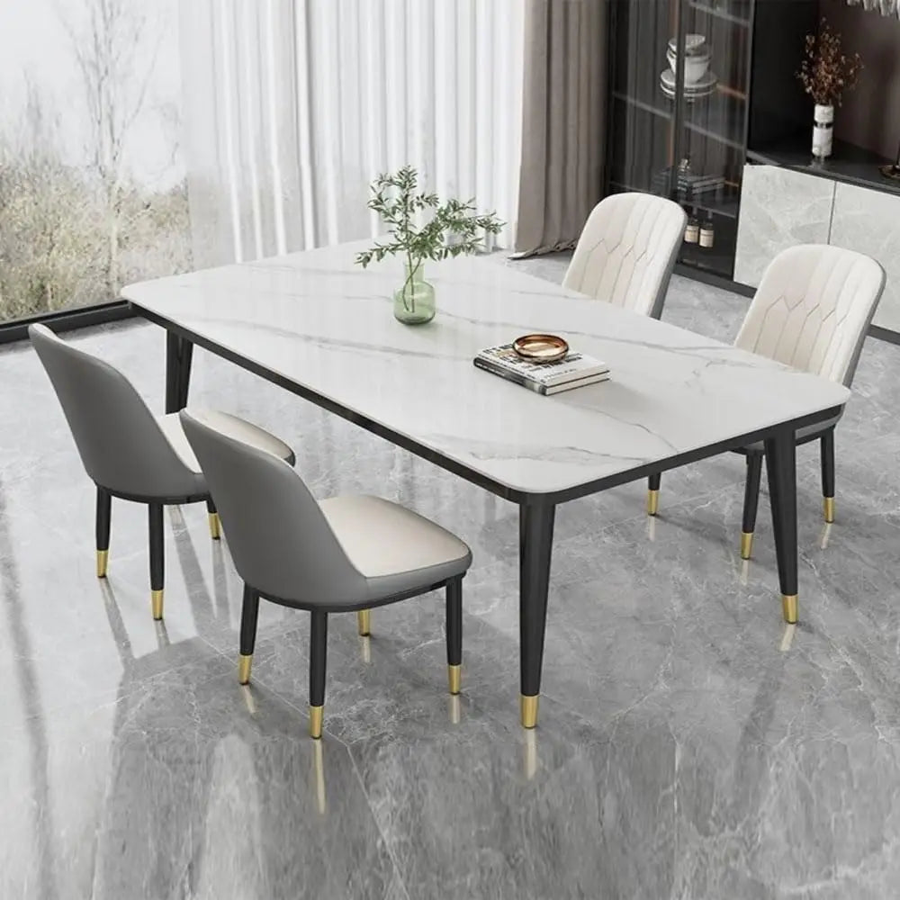 Modern Rectangular Dining Table  with Faux Marble Top and Leather Fiber Chairs – No Assembly Required-GCC Home Center