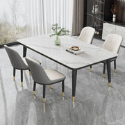 Modern Rectangular Dining Table  with Faux Marble Top and Leather Fiber Chairs – No Assembly Required-GCC Home Center
