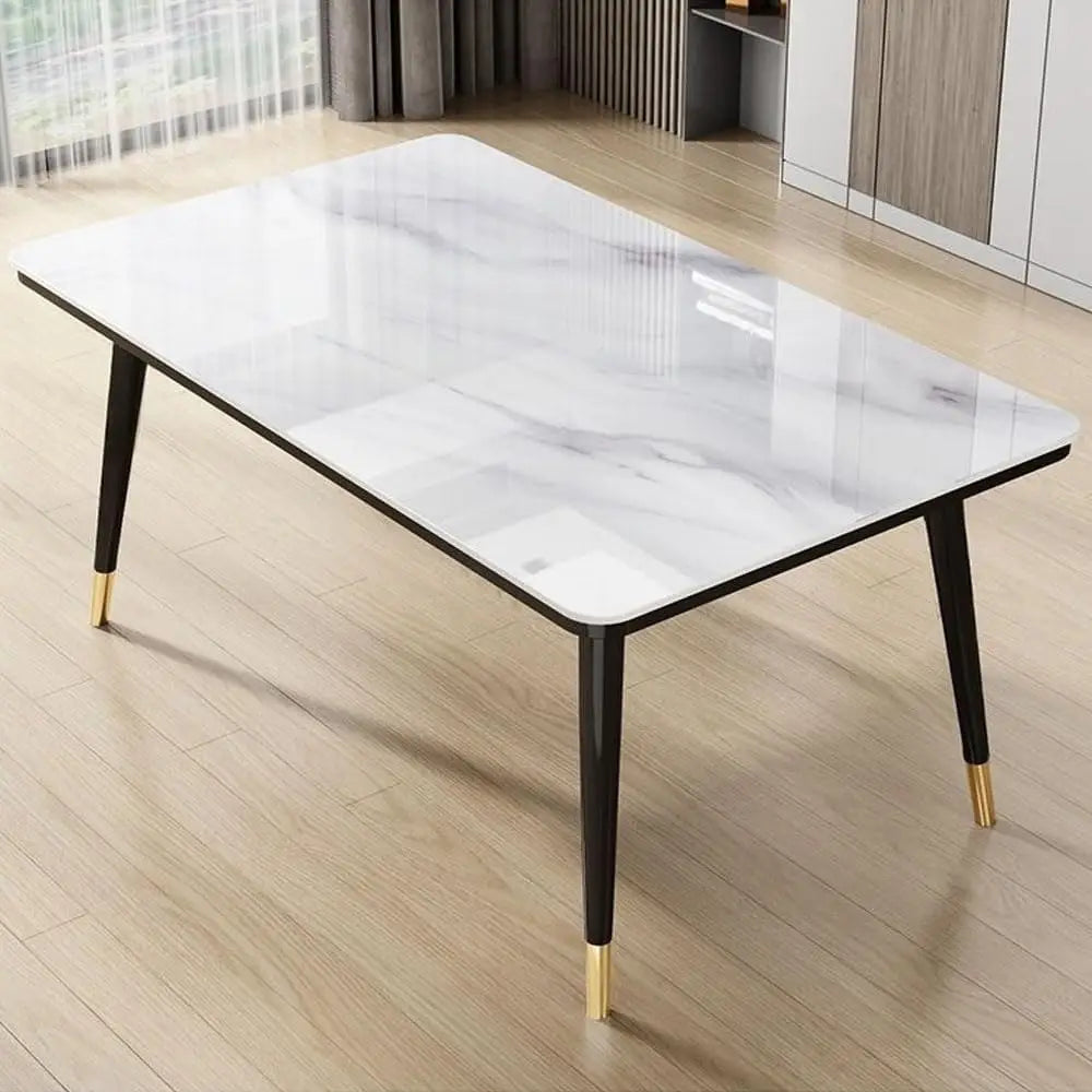 Modern Rectangular Dining Table  with Faux Marble Top and Leather Fiber Chairs – No Assembly Required-GCC Home Center