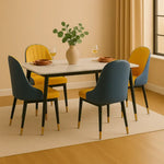 Load image into Gallery viewer, Modern Rectangular Marble Top Dining Table Set (Yellow &amp; Blue)