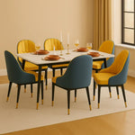 Load image into Gallery viewer, Modern Rectangular Marble Top Dining Table Set (Yellow &amp; Blue)