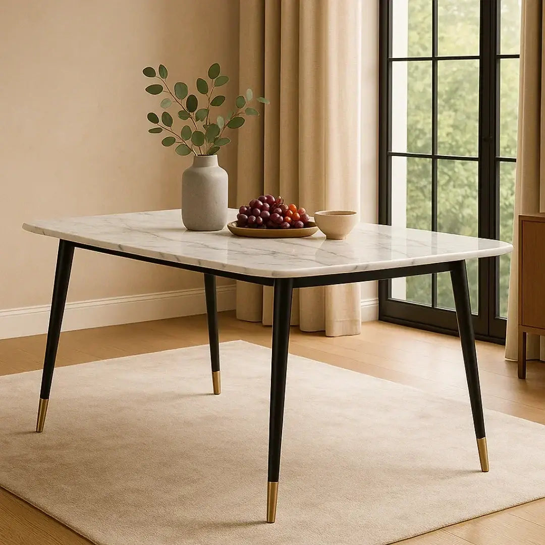 Modern Rectangular Marble Top Dining Table Set (Yellow & Blue)