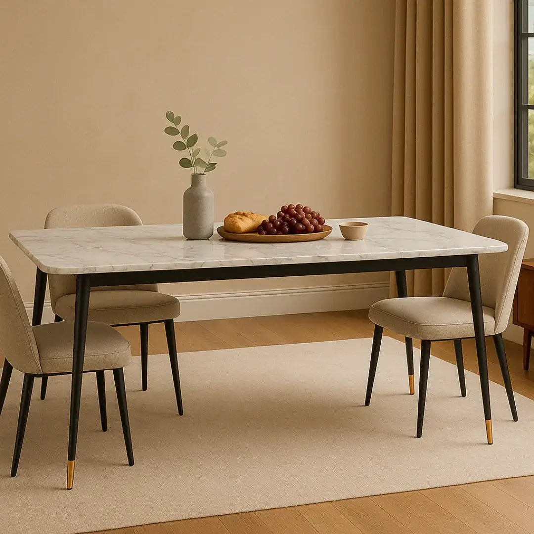 Modern Rectangular Marble Top Dining Table Set (Yellow & Blue)