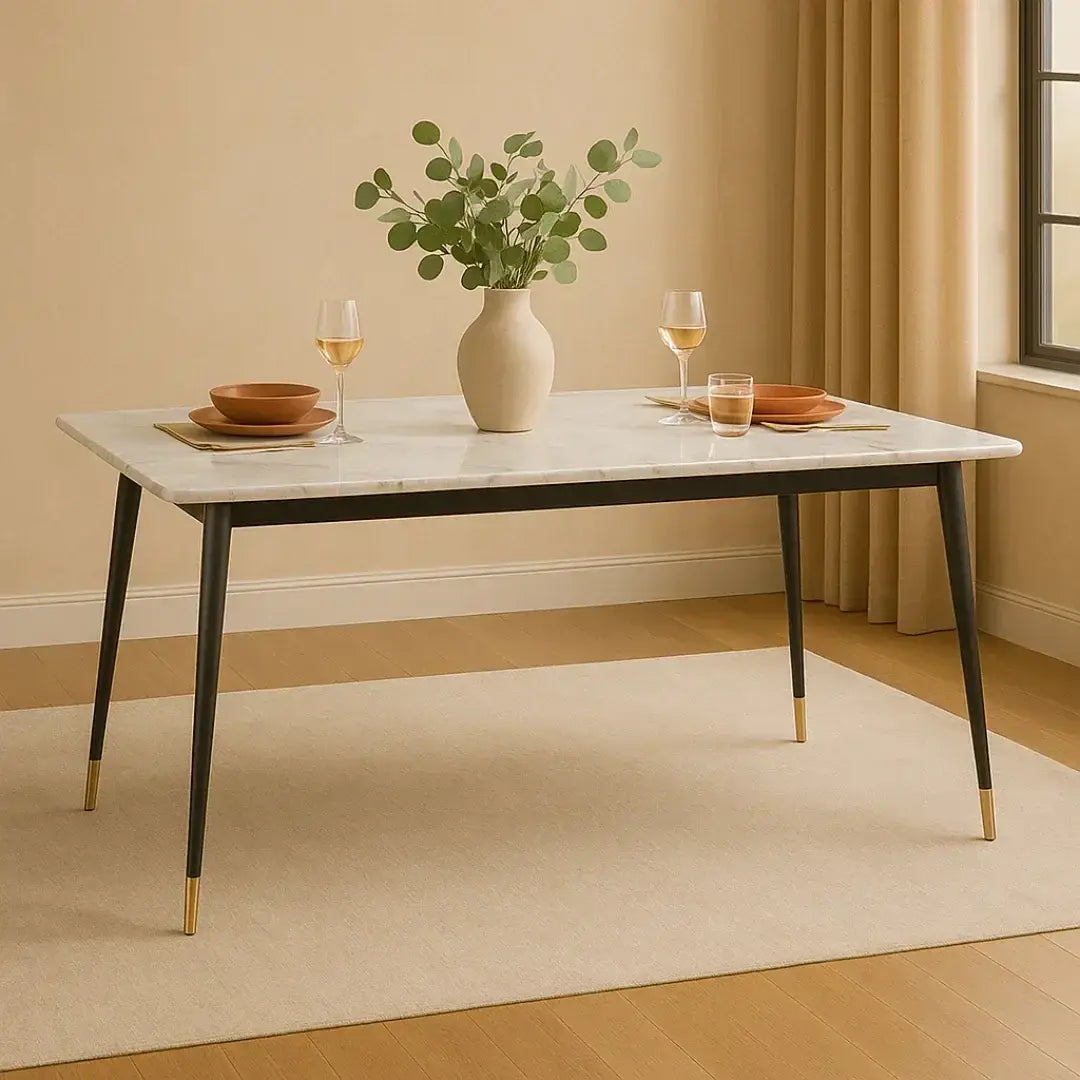 Modern Rectangular Marble Top Dining Table Set (Yellow & Blue)