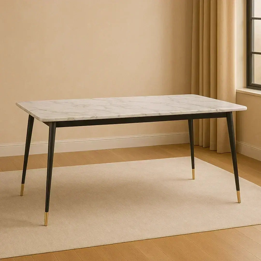 Modern Rectangular Marble Top Dining Table Set (Yellow & Blue)