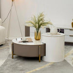 Load image into Gallery viewer, Modern Round Coffee Table Set – Champagne &amp; White (2-Piece)