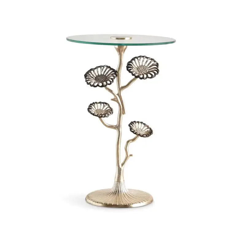 Modern Round Side Table – Clear Glass Top with Gold Metal Frame