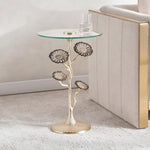 Load image into Gallery viewer, Modern Round Side Table – Clear Glass Top with Gold Metal Frame