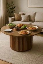 Load image into Gallery viewer, Modern Round Wooden Dining Table - 110 cm - Wood Top with Sturdy Base, Seats 6 Person