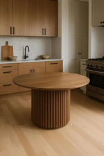 Load image into Gallery viewer, Modern Round Wooden Dining Table - 110 cm - Wood Top with Sturdy Base, Seats 6 Person
