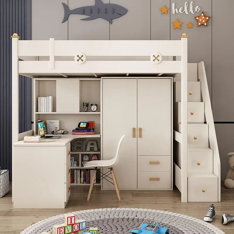 Modern Simplicity Adult Combination Bed Wardrobe Loft Bed Bunk Bed for Kids With Study Table