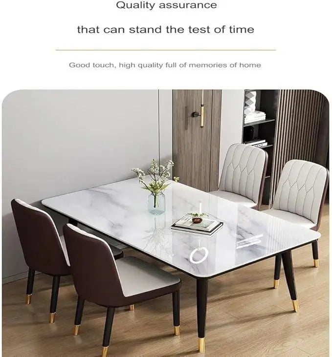 Modern Sintered Stone Dining Table Set with 4 Curved Chairs – Rectangular Kitchen Furniture - 4 Concave Curve Chair Set for Kitchen