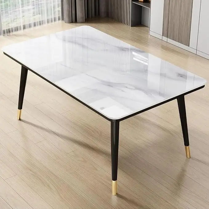 Modern Sintered Stone Dining Table Set with 4 Curved Chairs – Rectangular Kitchen Furniture - 4 Concave Curve Chair Set for Kitchen