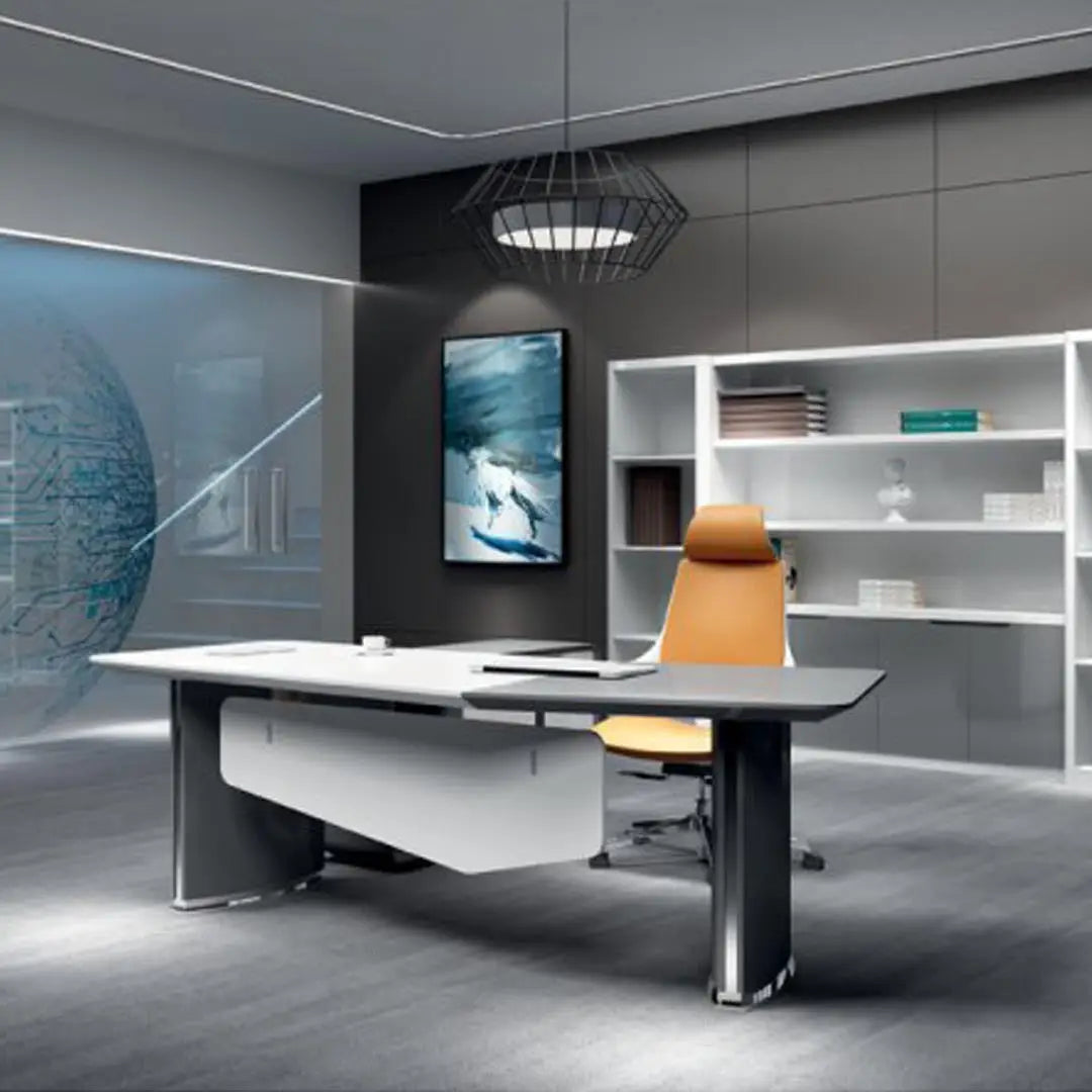 Modern Sleek Executive Office Table For Professional Office Look - Glossy White-GCC Home Center