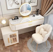 Modern Solid Wood Dressing Table Set with Smart Mirror and Stool - White/Gray-GCC Home Center