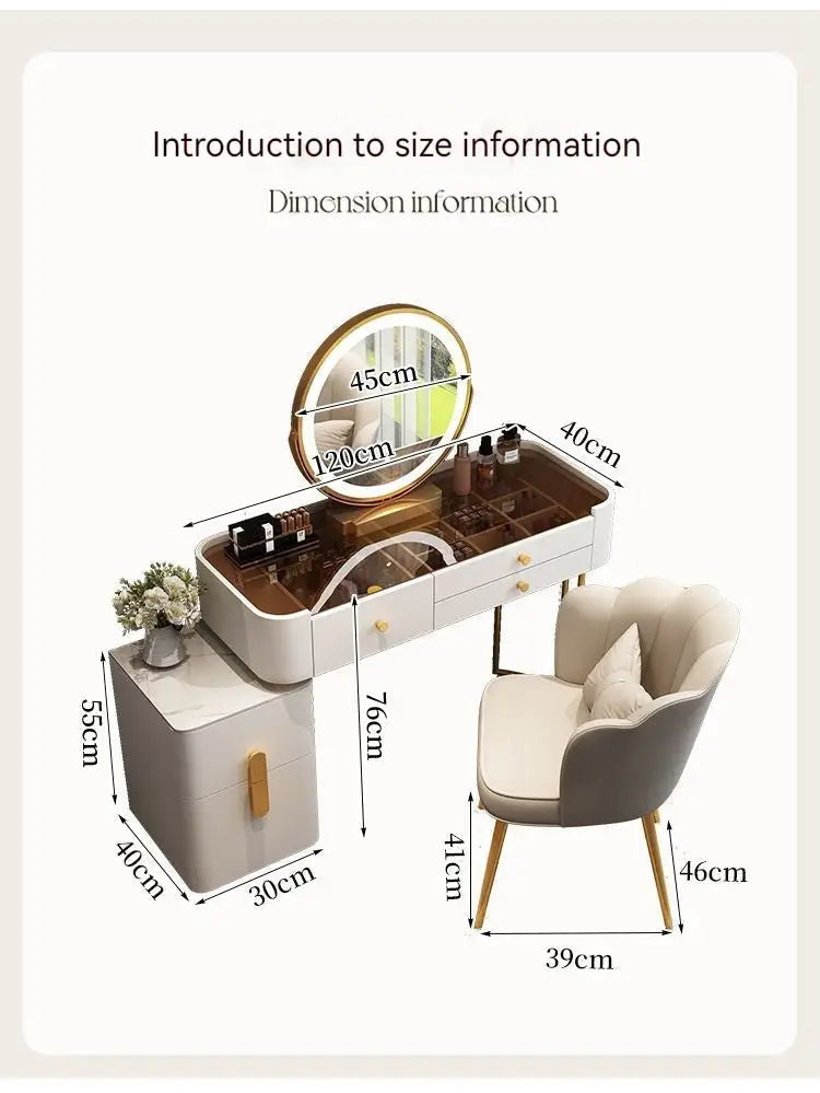 Modern Solid Wood Makeup Vanity Table Set with Smart Mirror and LED Lighting-GCC Home Center