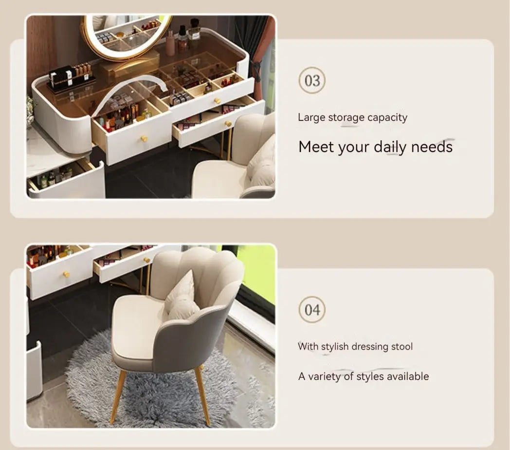 Modern Solid Wood Makeup Vanity Table Set with Smart Mirror and LED Lighting-GCC Home Center