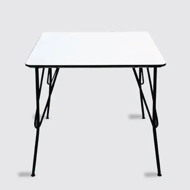 Modern Square White Wooden Table with Black Metal Legs – 80x80 cm