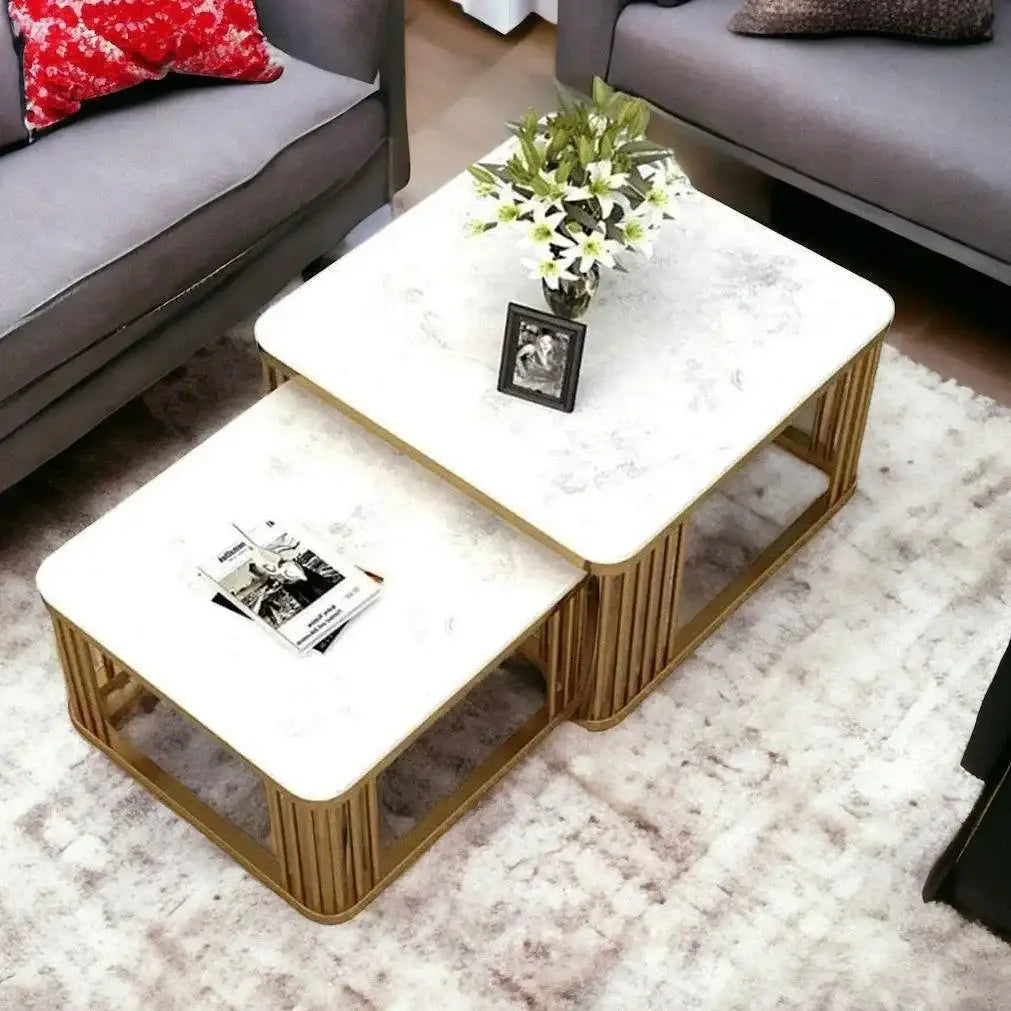 Modern Stylish Look Square Wrought Iron Coffee Table ( Set of 2 )