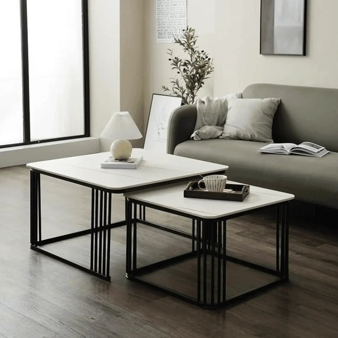 Modern Stylish Look Square Wrought Iron Coffee Table ( Set of 2 )