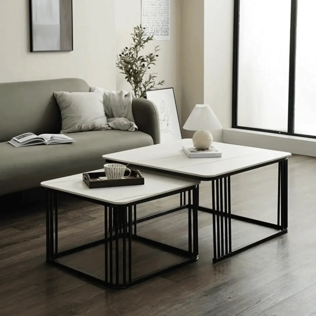 Modern Stylish Look Square Wrought Iron Coffee Table ( Set of 2 )