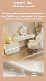 Load image into Gallery viewer, Modern White Dressing Table with LED Mirror - Sleek Makeup Vanity Desk with Slate Marble Finish and Soft-Close Drawers-GCC Home Center