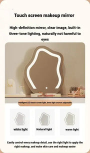 Modern White Dressing Table with LED Mirror - Sleek Makeup Vanity Desk with Slate Marble Finish and Soft-Close Drawers-GCC Home Center