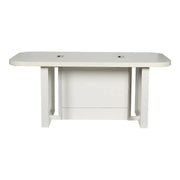 Modern white meeting table with cable management featuring a sleek minimalist design and integrated power ports