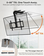 Motorized Ceiling TV-Mount Flip Down - 43 to 86 Inch Electric TV-Mount Motorized Drop Down with Remote, Max Load 99 lbs, Max VESA 800x400 mm, Black