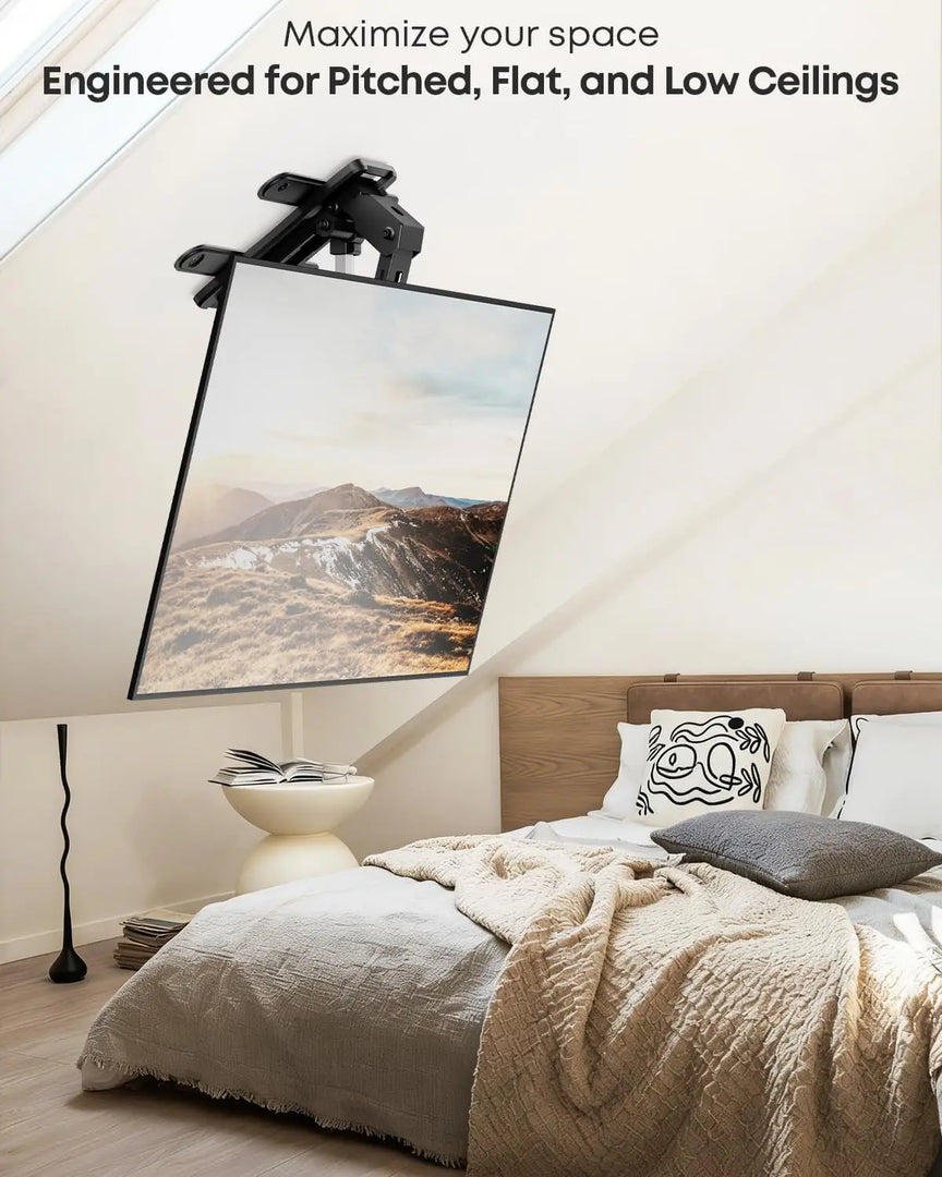 Motorized Ceiling TV-Mount Flip Down - 43 to 86 Inch Electric TV-Mount Motorized Drop Down with Remote, Max Load 99 lbs, Max VESA 800x400 mm, Black